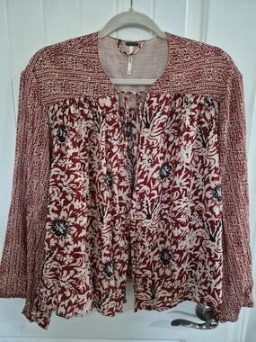 Free People Boho Floral Paisley Peasant Blouse Size M